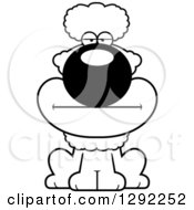 Animal Clipart Of A Black And White Cartoon Bored Poodle Dog Sitting Royalty Free Lineart Vector Illustration