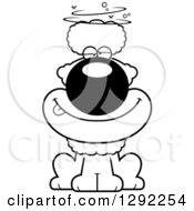 Animal Clipart Of A Black And White Cartoon Dizzy Or Drunk Poodle Dog Sitting Royalty Free Lineart Vector Illustration