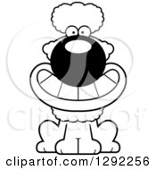 Animal Clipart Of A Black And White Cartoon Happy Grinning Poodle Dog Sitting Royalty Free Lineart Vector Illustration