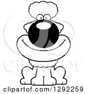 Poster, Art Print Of Black And White Cartoon Happy Poodle Dog Sitting