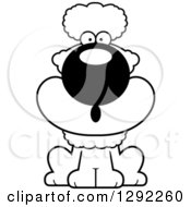 Animal Clipart Of A Black And White Cartoon Surprised Gasping Poodle Dog Sitting Royalty Free Lineart Vector Illustration