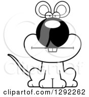 Poster, Art Print Of Black And White Cartoon Happy Bored Mouse Sitting