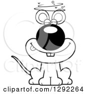Poster, Art Print Of Black And White Cartoon Dizzy Or Drunk Mouse Sitting