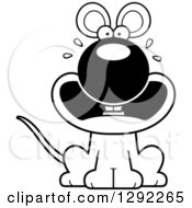 Animal Clipart Of A Black And White Cartoon Scared Screaming Mouse Sitting Royalty Free Lineart Vector Illustration