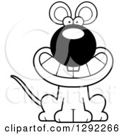 Animal Clipart Of A Black And White Cartoon Happy Grinning Mouse Sitting Royalty Free Lineart Vector Illustration