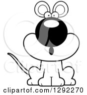 Poster, Art Print Of Black And White Cartoon Surprised Gasping Mouse Sitting