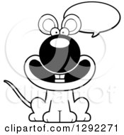 Poster, Art Print Of Black And White Cartoon Happy Talking Mouse Sitting