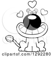 Wild Animal Clipart Of A Black And White Cartoon Loving Lioness Sitting With Hearts Royalty Free Lineart Vector Illustration