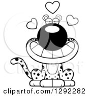 Poster, Art Print Of Black And White Cartoon Loving Leopard Big Cat Sitting With Hearts