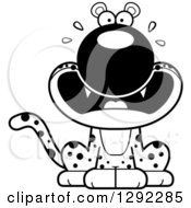 Poster, Art Print Of Black And White Cartoon Scared Screaming Leopard Big Cat Sitting