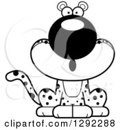 Poster, Art Print Of Black And White Cartoon Surprised Gasping Leopard Big Cat Sitting