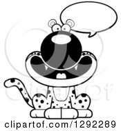 Poster, Art Print Of Black And White Cartoon Happy Talking Leopard Big Cat Sitting