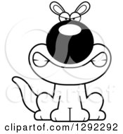 Wild Animal Clipart Of A Black And White Cartoon Mad Snarling Sitting Kangaroo Royalty Free Lineart Vector Illustration