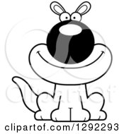 Wild Animal Clipart Of A Black And White Cartoon Happy Sitting Kangaroo Royalty Free Lineart Vector Illustration