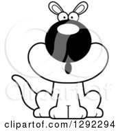 Wild Animal Clipart Of A Black And White Cartoon Surprised Gasping Sitting Kangaroo Royalty Free Lineart Vector Illustration