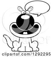 Wild Animal Clipart Of A Black And White Cartoon Happy Sitting And Talking Kangaroo Royalty Free Lineart Vector Illustration