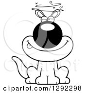 Wild Animal Clipart Of A Black And White Cartoon Drunk Or Dizzy Sitting Kangaroo Royalty Free Lineart Vector Illustration
