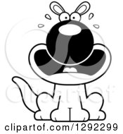Wild Animal Clipart Of A Black And White Cartoon Scared Screaming Sitting Kangaroo Royalty Free Lineart Vector Illustration