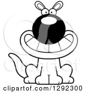 Wild Animal Clipart Of A Black And White Cartoon Happy Grinning Sitting Kangaroo Royalty Free Lineart Vector Illustration