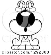 Animal Clipart Of A Black And White Cartoon Surprised Gasping Male Goat Sitting Royalty Free Lineart Vector Illustration