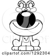 Poster, Art Print Of Black And White Cartoon Happy Male Goat Sitting