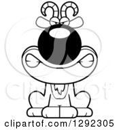 Animal Clipart Of A Black And White Cartoon Mad Male Goat Sitting Royalty Free Lineart Vector Illustration