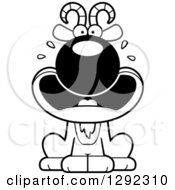 Animal Clipart Of A Black And White Cartoon Scared Screaming Male Goat Sitting Royalty Free Lineart Vector Illustration