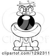 Animal Clipart Of A Black And White Cartoon Drunk Or Dizzy Male Goat Sitting Royalty Free Lineart Vector Illustration