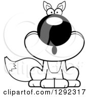 Wild Animal Clipart Of A Black And White Cartoon Surprised Gasping Sitting Fox Royalty Free Lineart Vector Illustration