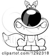 Wild Animal Clipart Of A Black And White Cartoon Mad Snarling Sitting Fox Royalty Free Lineart Vector Illustration