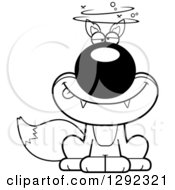 Wild Animal Clipart Of A Black And White Cartoon Drunk Or Dizzy Sitting Fox Royalty Free Lineart Vector Illustration