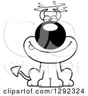 Clipart Of A Black And White Cartoon Dizzy Or Drunk Devil Dog Royalty Free Lineart Vector Illustration