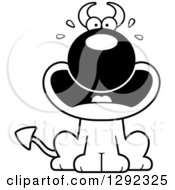 Clipart Of A Black And White Cartoon Scared Screaming Devil Dog Royalty Free Lineart Vector Illustration