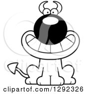 Clipart Of A Black And White Cartoon Happy Grinning Devil Dog Royalty Free Lineart Vector Illustration