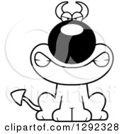 Clipart Of A Black And White Cartoon Mad Devil Dog Royalty Free Lineart Vector Illustration