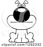 Animal Clipart Of A Black And White Cartoon Bored Dog Royalty Free Lineart Vector Illustration