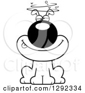 Animal Clipart Of A Black And White Cartoon Drunk Or Dizzy Dog Royalty Free Lineart Vector Illustration