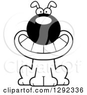 Animal Clipart Of A Black And White Cartoon Happy Grinning Dog Royalty Free Lineart Vector Illustration