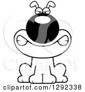 Animal Clipart Of A Black And White Cartoon Mad Dog Snarling Royalty Free Lineart Vector Illustration