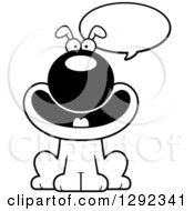 Animal Clipart Of A Black And White Cartoon Happy Talking Dog Royalty Free Lineart Vector Illustration