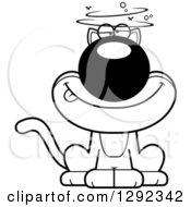 Animal Clipart Of A Black And White Cartoon Drunk Or Dizzy Cat Royalty Free Lineart Vector Illustration