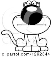 Animal Clipart Of A Black And White Cartoon Bored Cat Royalty Free Lineart Vector Illustration
