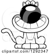 Animal Clipart Of A Black And White Cartoon Happy Cat Grinning Royalty Free Lineart Vector Illustration