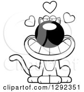Animal Clipart Of A Black And White Cartoon Romantic Cat With Love Hearts Royalty Free Lineart Vector Illustration