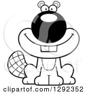 Wild Animal Clipart Of A Black And White Happy Beaver Royalty Free Lineart Vector Illustration