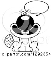 Wild Animal Clipart Of A Black And White Happy Talking Beaver Royalty Free Lineart Vector Illustration