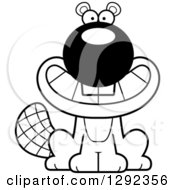 Wild Animal Clipart Of A Black And White Happy Grinning Beaver Royalty Free Lineart Vector Illustration