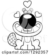 Wild Animal Clipart Of A Black And White Loving Beaver With Hearts Royalty Free Lineart Vector Illustration