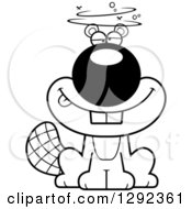 Wild Animal Clipart Of A Black And White Dizzy Drunk Beaver Royalty Free Lineart Vector Illustration