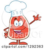 Food Clipart Of A Cartoon Beef Steak Mascot Waving Royalty Free Vector Illustration